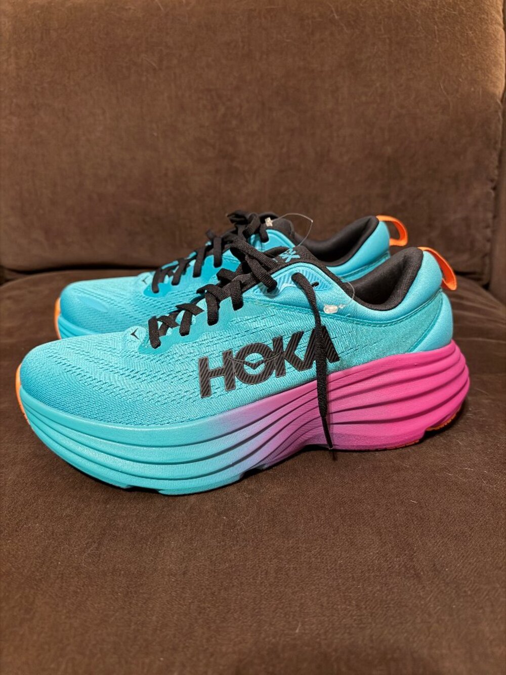Men's HOKA One Bondi 8 Shoes Turquoise Ombre Purple Marathon Running Shoes NEW - Picture 3 of 8